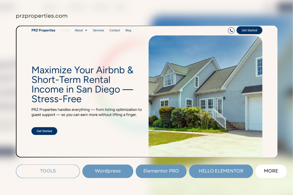 PRZ Properties homepage – custom WordPress design showcasing real estate listings by PHP and JavaScript expert