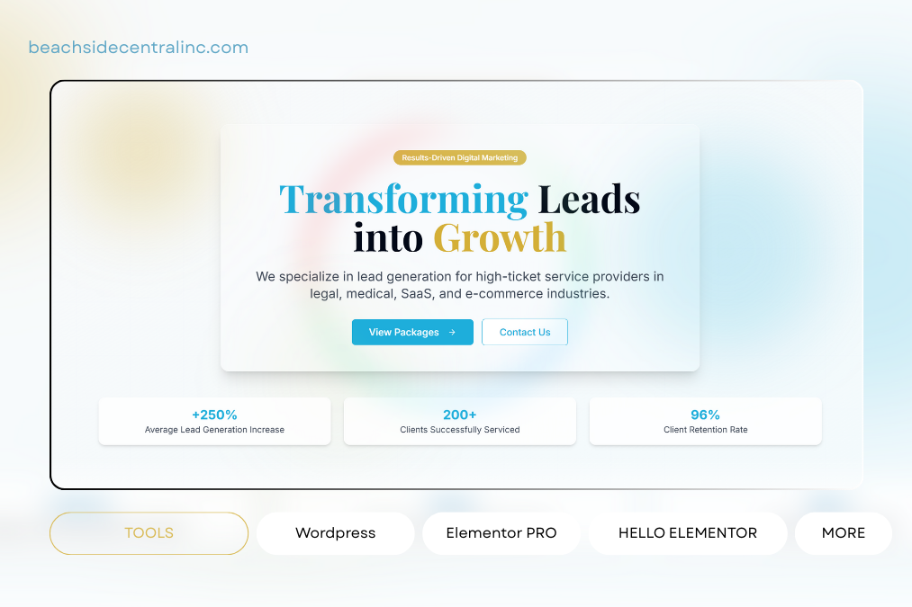 Beachside Central Inc homepage – custom WordPress design by PHP and JavaScript expert showcasing property management and real estate services