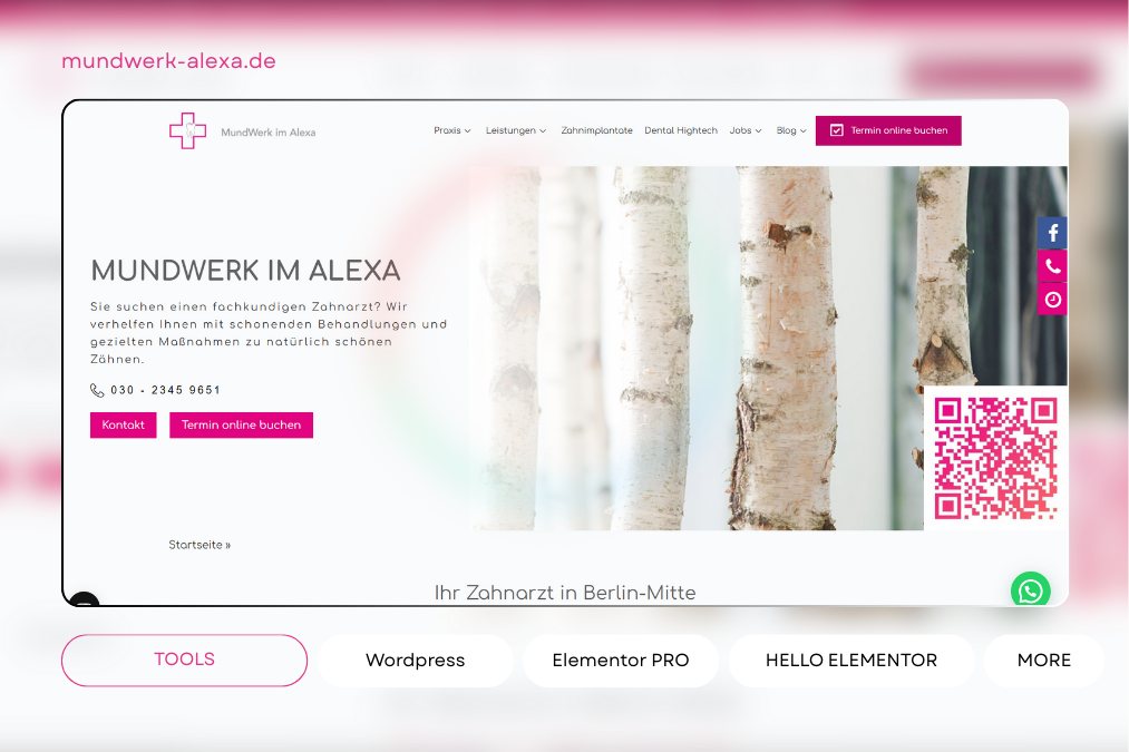 Mundwerk Alexa homepage – custom WordPress design by PHP and JavaScript expert showcasing dental and oral care services